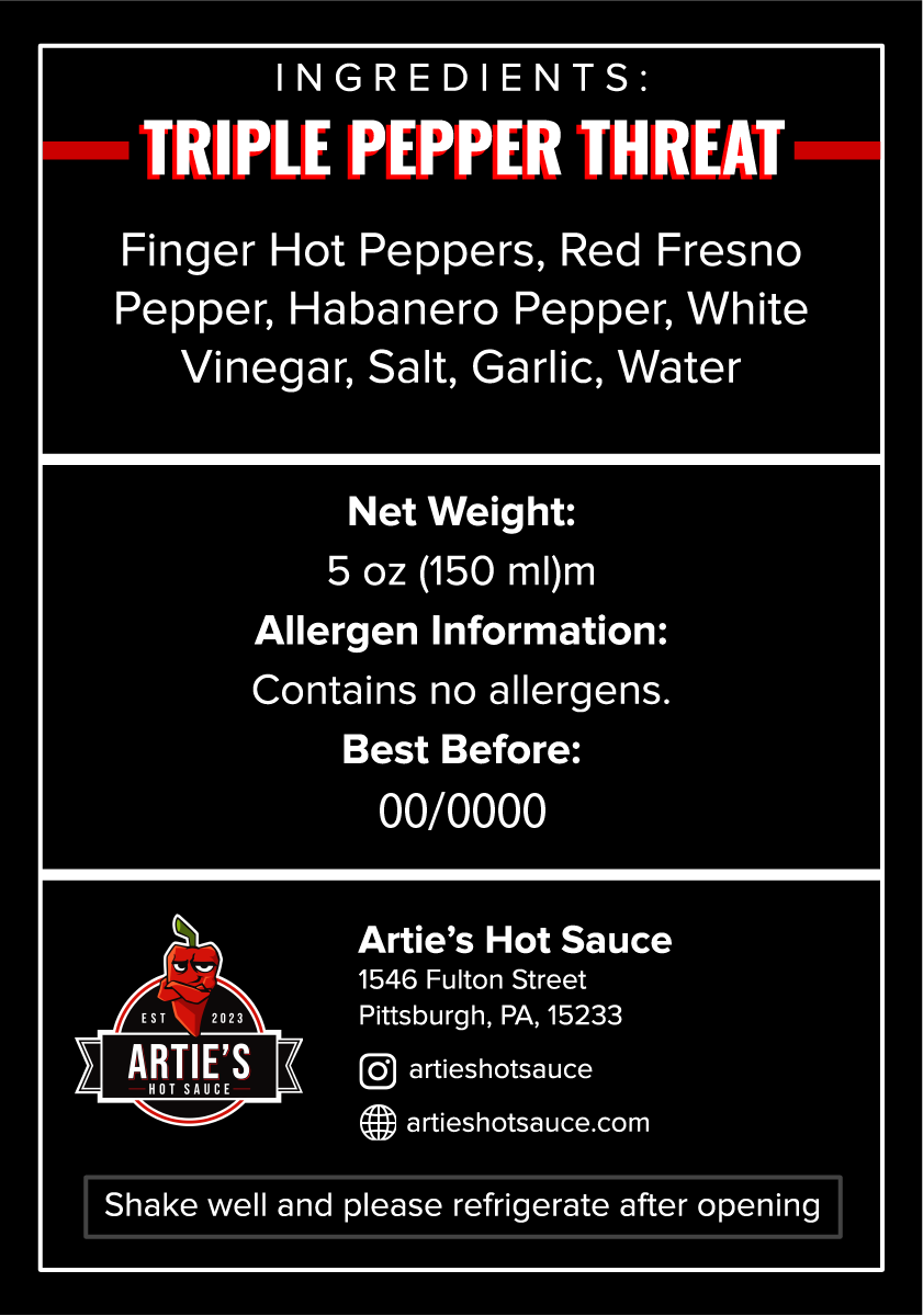 Triple Pepper Threat EXP 05/2025	(back)	 3in square cut back label